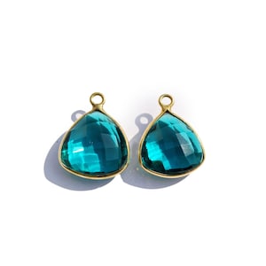 1Pair 22mm Bezel Set Teal Green Quartz Faceted Trillion Charm Pendant Silver & Gold Plated Charm Pendant Handmade DIY Jewelry Supplies