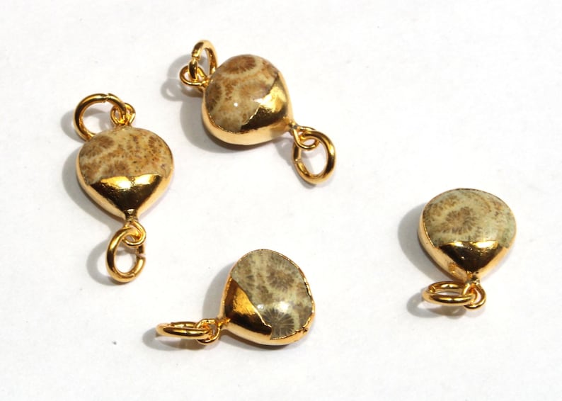 6 Pcs Fossil Coral Heart Connector with 24K Gold Electroplated Edge /& Capped Single or Double Loop Gemstone CharmDIY Jewelry Making EHP09