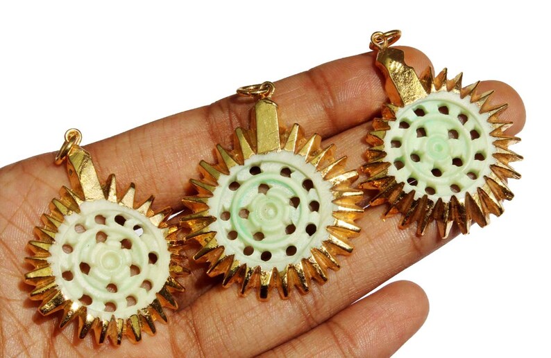 DIY 24Kt Gold Electroplated White Bone Carved Flower Pendant Gold Plated Loop /& Bail Gold Electroformed Bone Pendant Carved Bone Pendant