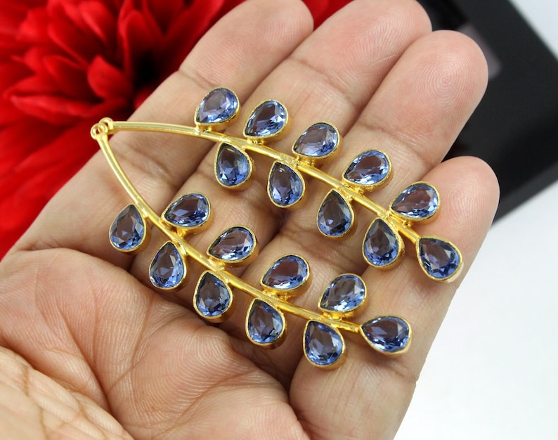 DIY Jewelry Making Component Select Color Gemstone Branch Pendant 71mm 22k Gold Plated Morganite Quartz Branch Pendant Earrings Findings