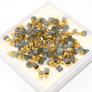 Natural Aquamarine Rough Nugget Pendants, 24Kt Gold Electroplated Raw Gemstone, Bracelets Charms, Mini Pendants, DIY Jewelry Making Supply