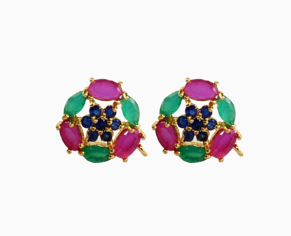Pink and green stone earrings sale