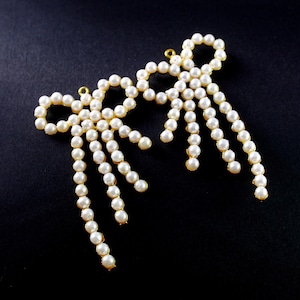 1Pair 22k Gold Plated White Pearl 4 Layer Bow Pendant 64x36mm Earrings Pendant Findings Component DIY Jewelry Making Supply Necklace Finding