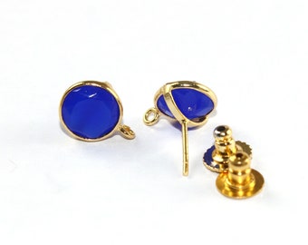 Conector de cuarzo multicolor facetado chapado en oro de 22 kt, conector de perno prisionero redondo de 14 mm con bisel, fabricación de joyas DIY, accesorios para aretes