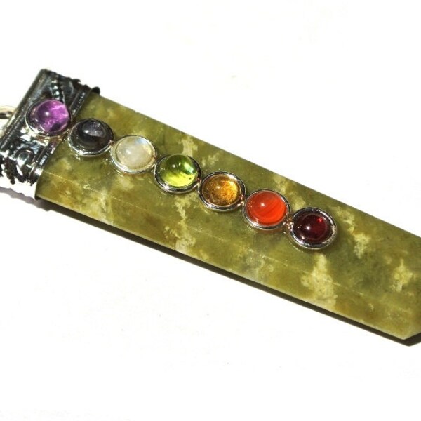 7 Chakra Vasuvianite Flat Pencil Pendant, Idocrase Seven Chakra Flat Pencil Pendant, Healing Crystals, Healing Items, Reiki, Jewelry Making