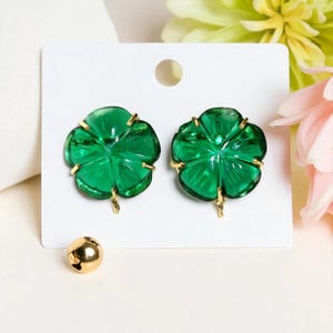 22mm Chrome Green Quartz Hand Carved Flower Earring Post Prong Set Floral Connector Post Stud Perfect for DIY Jewelry Making Supply Findings