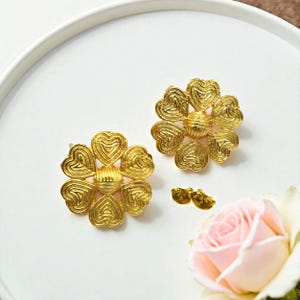15mm Heart Flower Earring Post, Charm Pendant, Connector & Stud Earrings | Handmade DIY Jewelry Making Supply | Jewelry findings Components
