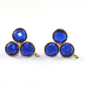 1 Pair Gold Plated Kyanite Quartz Faceted Connector Post Stud, 21mm Gemstone Ear-post, Bezel Set Ear-post, 3 Stone Ear stud, Jewelry Making