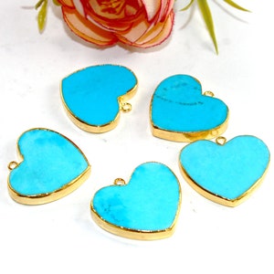 25x27mm 24Kt Gold Electroplated Edge Turquoise Heart Shape Pendant / Single Loop Gemstone Pendant / Earrings Connector / DIY Jewelry Making