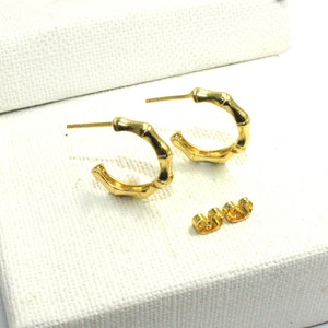Cartilage Bamboo Hoop Earrings Minimalist Earrings 18mm Designer Hoop Earrings Gold Huggie Earrings Everyday Hoops Gift Idea