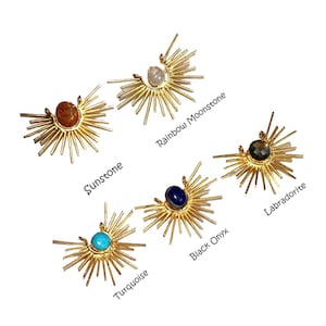 Sunstone, Rainbow Moonstone, Turquoise, Lapis Lazuli, Labradorite Rising Sun Pendant / 22kt Gold Plated Gemstone Pendant /DIY Jewelry Making