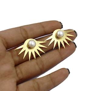 Freshwater Pearl Sunburst Earrings Post, Charm Pendant, Connector & Stud Earrings, 22kt Gold Plated Earrings n Necklace Findings,DIY Jewelry