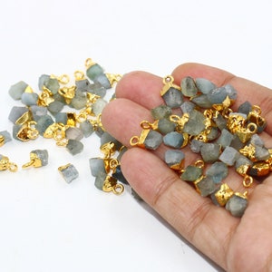 Natural Aquamarine Rough Nugget Pendants, 24Kt Gold Electroplated Raw Gemstone, Bracelets Charms, Mini Pendants, DIY Jewelry Making Supply image 3