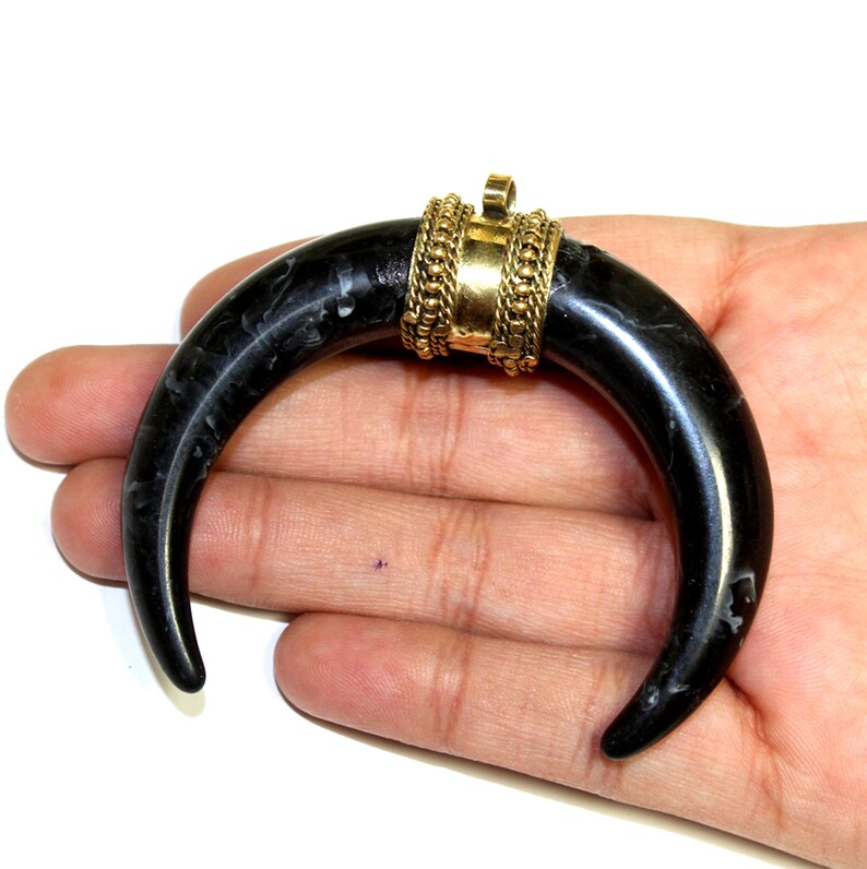 Black Resin Crescent Horn Pendant / Single Bail Tusk Horn / Etsy