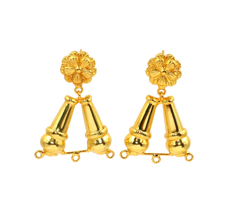 22Kt Gold Plated Designer Flower Earrings Connector 44x31mm Earring Findings Handcrafted Jewelry Components DIY Jewelry Making Supply