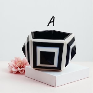 Black & White Resin Stretchable Bracelet | Geometric Square Design Bangle | Handmade Retro Chunky Bracelet | Statement Jewelry Gift