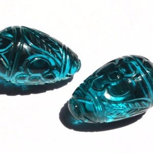 2 Pcs 1 Match Pair 18x10mm Teal Blue Quartz Carved Drop Briolettes / Loose Gemstone / Jewelry Making / Jewelry Supplies / Pair For Earrings