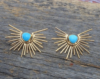 1.18&quot; Multi Color Quartz & Chalcedony Earrings Designer Gold Earrings Gemstone Party Wear Earrings Rising Sun Earrings Gift Idea You Select