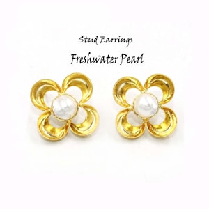 Freshwater Pearl & Multi Color Birthstone Flower Earring post Charm Pendant Connector n Stud Earring Gold Plated Handmade DIY Jewelry Supply