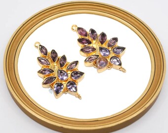 1 par örhängen i iolitkvarts, 44 x 23 mm 22k guldpläterade ädelstensörhängeskoppling, komponent för gör-det-själv-smyckestillverkning, örhängesdetaljer