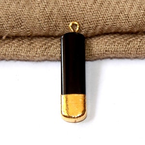 1Pc 30x8mm 24kt Gold Electroplated Black Onyx Bar Pendant / Rectangle Pendant / Single Loop Gemstone Connector / DIY Jewelry Making LS17