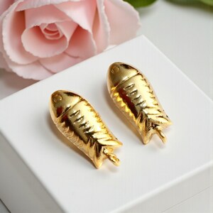 20mm Gold Plated Designer Fish Earrings Post Handmade Engraved Fish Connector Post Stud DIY Jewelry Making supplies Jewelry Findings image 4