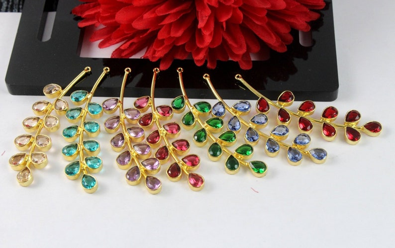 DIY Jewelry Making Component Select Color Gemstone Branch Pendant 71mm 22k Gold Plated Morganite Quartz Branch Pendant Earrings Findings