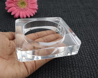Brazalete cuadrado de acrílico transparente / Brazalete geométrico transparente moderno / Joyería de resina llamativa / Brazalete contemporáneo