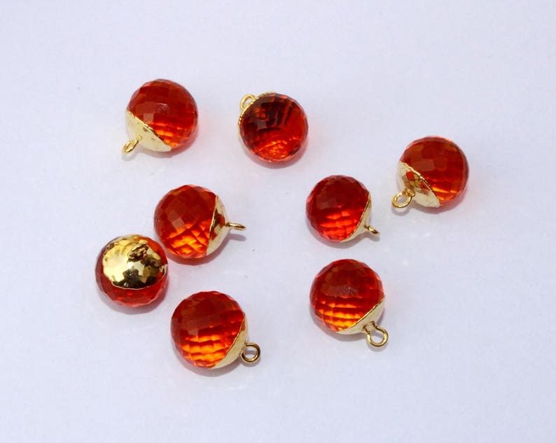 2 Pcs 1 Match Pair 12mm 24K Gold Electroplated Capped Orange Quartz Faceted Ball Charm Pendant Earrings Findings DIY Jewelry Making QC05