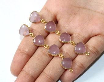 2.44" Pink Chalcedony Bezel Set Long Trillion Earrings / Four Stone Gold Earrings / Gift Idea / Bridal - Wedding Jewelry / Gemstone Earrings