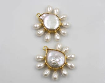 White Shell Pearl Ear Post 33mm Baroque Pearl Earring post 22k Gold Plated Natural Pearl Post Ear DIY Jewelry Making Supply Jewelry Findings
