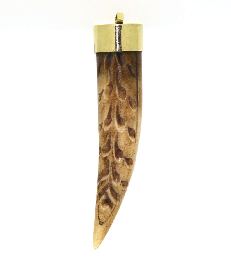 1 Pc 85x18 mm Brown Bone Tusk Horn Pendant Delicate Bone Tusk Horn Bohemian Large Tusk Horn Craved Pendant Tibetan Nepali Pendant