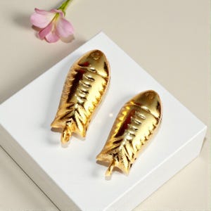 20mm Gold Plated Designer Fish Earrings Post Handmade Engraved Fish Connector Post Stud DIY Jewelry Making supplies Jewelry Findings image 5