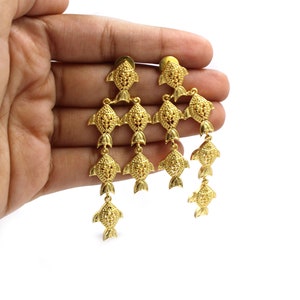 74mm Real Gold Plated Fish Earrings Handmade Designer Earrings Party Wear Earrings Wedding Earrings Gift For Her long Dangle Earrings