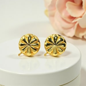 1Pair 22Kt Gold Plated Designer Flower Earrings Connector Post Stud, 23x20mm Earpost with Single Loops Earring Connector, DIY Jewelry Making
