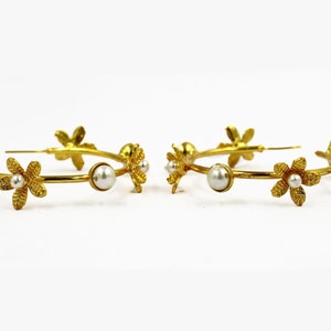 Shell Pearl Flower Hoop Earrings / 55mm 22kt Gold Plated Handmade Pearl Earrings / Bridal-Wedding Earrings / Floral Jewelry / Gift For Her