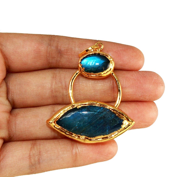 52x38mm 24kt Gold Electroplated Labradorite Oval Gemstone Pendant Handcrafted Designer Pendant Bohemian Pendant DIY Jewelry Making L59