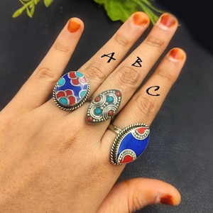 Tibetan Silver Ring Handmade Tribal Fusion Nepali Ring Ethnic Tribal Adjustable Statement Ring Bohemian Nepalese Jewelry Unique gift Idea
