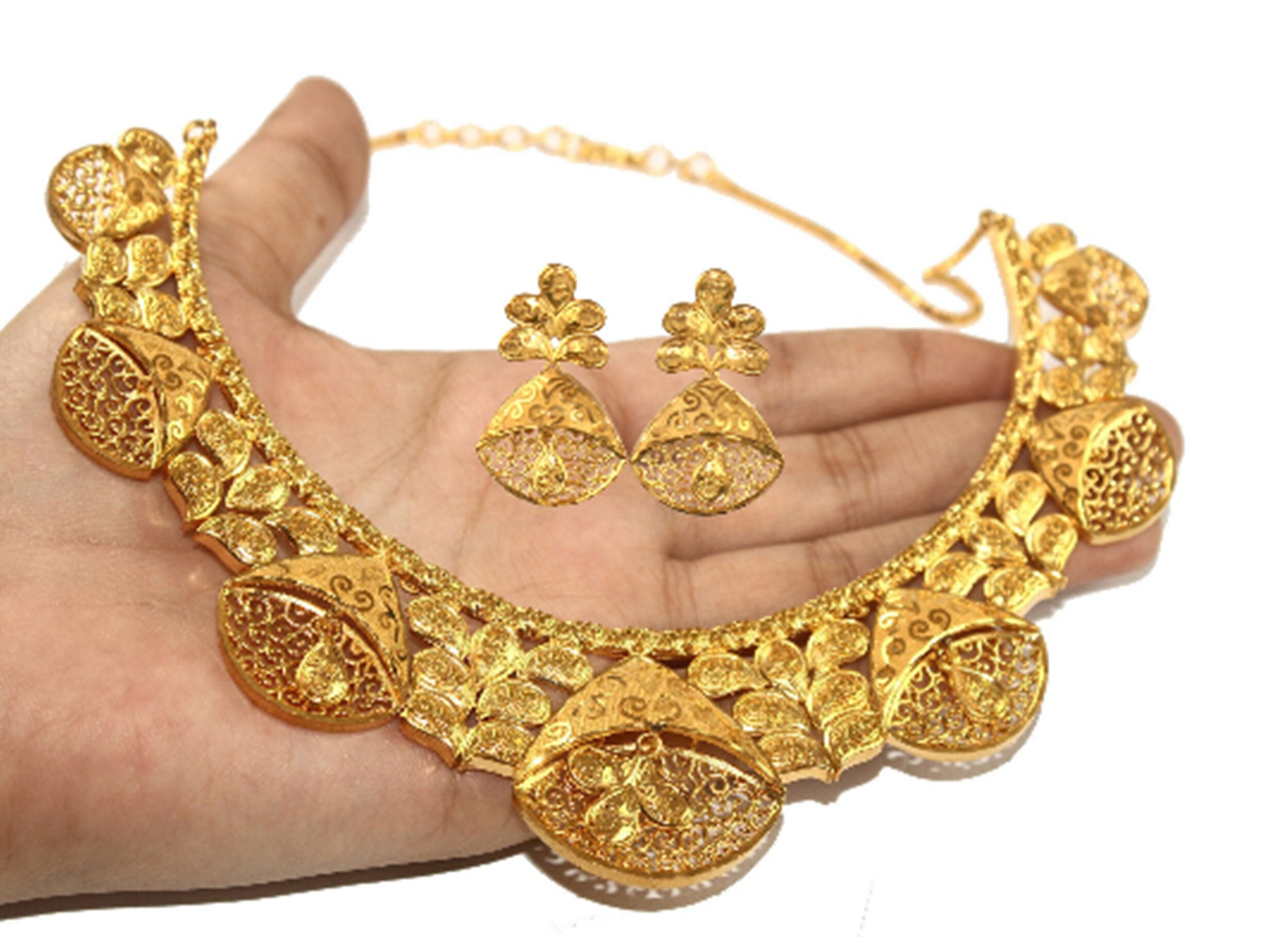 22kt Gold Plated Dubai Style Designer Necklace Set / Gift For Etsy