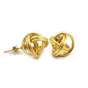 Designer Knot Stud Earrings 18mm Chunky Gold Plated Handmade Earrings Minimalist Earrings Party Wear Earrings Everyday Jewelry Gift for her.