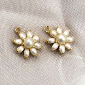 Freshwater Pearl Charm Pendant Real Gold Plated Prong Set Pearl Flower Connector DIY Necklace n Earring Findings DIY Jewelry Making Supplies