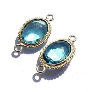 1 Pair Aqua Quartz Faceted Oval Bezel Connector Handmade Double Loop Pendant DIY Jewelry Making Supplies Connector Jewelry Findings
