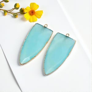 1Pair 49x21mm Real Gold Electroplated Edge Faceted Aqua Chalcedony Dagger Pendant Single Loop Gemstone Pendant DIY Jewelry Making Supplies