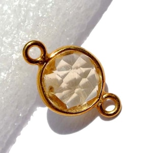 1 Pair Gold Vermeil Natural Citrine Round Bezel Set Gemstone Connector / Double Loop Link Connector / Round Connector / DIY Jewelry Making
