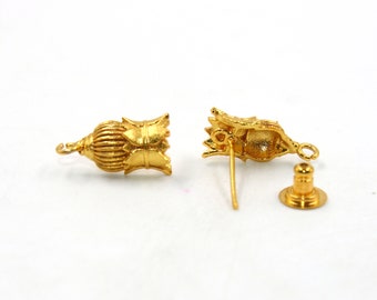 22kt Gold Plated Lotus Stud Earring Post | 20x10mm Designer Lotus Flower Ear Post | DIY Jewelry Making Component | Earrings Connector S99