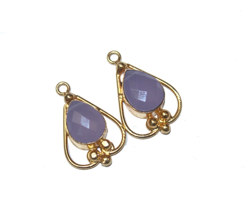 2 Pcs 25x17mm Faceted Lavender Chalcedony Pendant Gemstone Charm Pendant Pair For Earrings Single Loop Connector Jewelry Making FE42