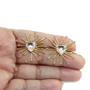 1.33&quot; Multi Color Sun Earrings / 22kt Gold Plated Earrings / Designer Stud Earrings / Heart Gemstone Earrings / Sun Jewelry /You Select CS01