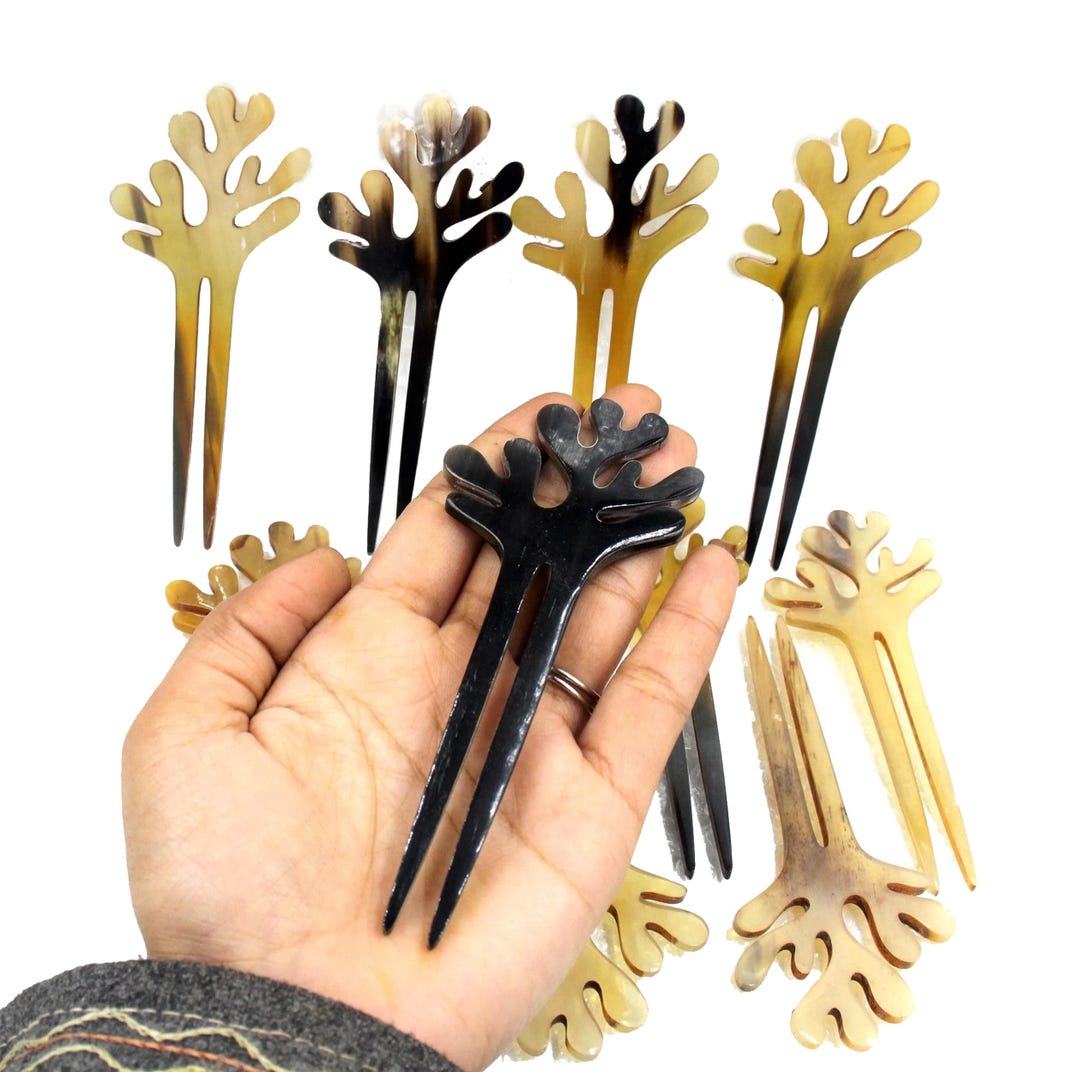 Épingle à Cheveux (hair Stick) En Corne De Buffle Véritable - Fait Main, Sans Marque, Pièce Unique Naturelle
