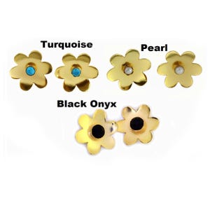 Natural Black Onyx Pearl & Turquoise Stud Earrings Post 38x35mm 22kt Gold Plated Flower Post Ear Gemstone Ear Post DIY Jewelry Making Supply