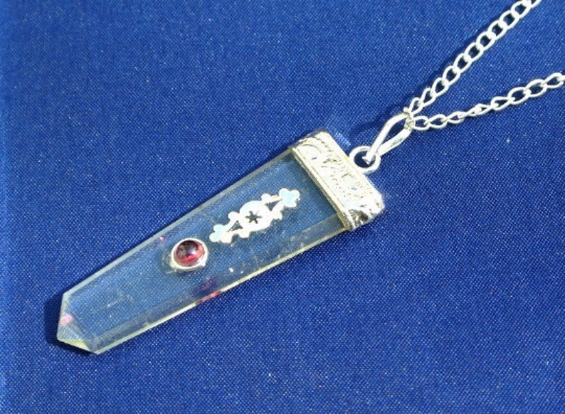 Flat Crystal Pendant Sterling Silver Chain Long Boho Necklace 7 Chakra Rock Crystal Quartz Flat Pencil Pendant Necklace Bohemian Jewelry